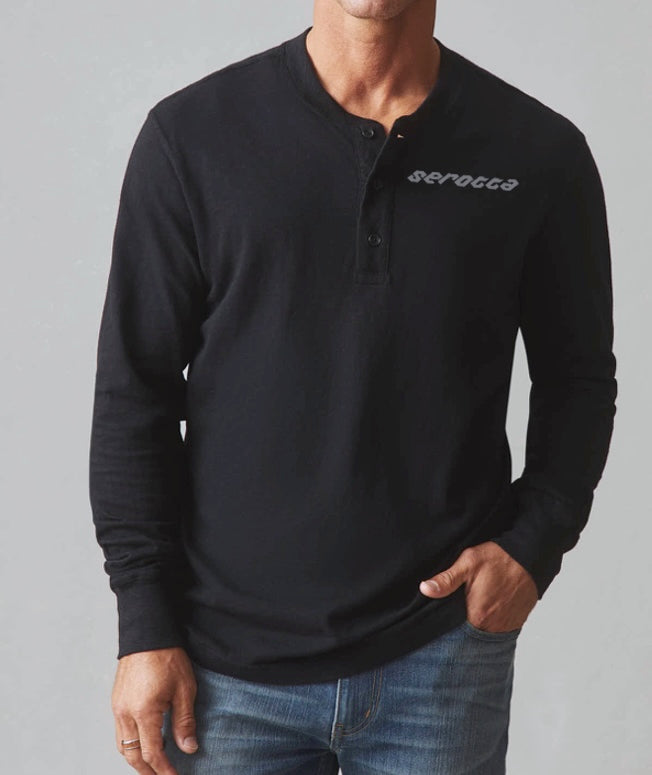 American Giant Men’s Long Sleeve Henley Shirt with Embroidered Logo